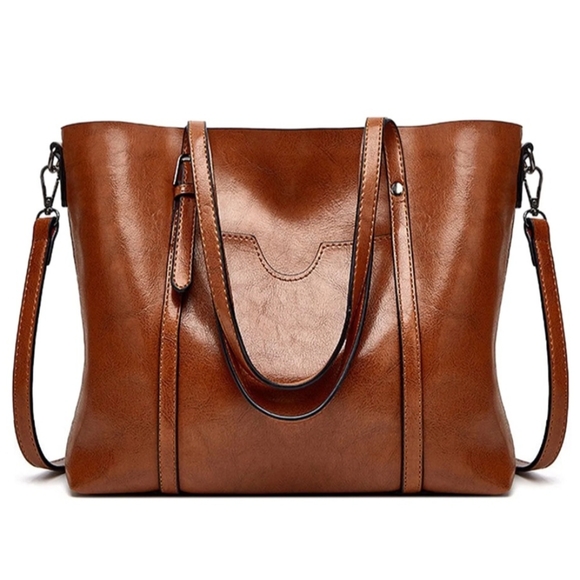 NWT Large Leather Shoulder Tote Bag - Picture 3 of 8